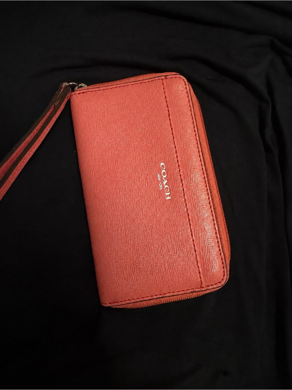 COACH Coral Red Zip Wallet Wristlet